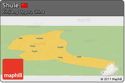 Savanna Style Panoramic Map of Shule, single color outside