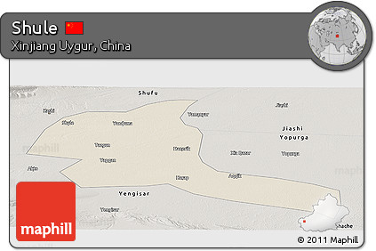Shaded Relief Panoramic Map of Shule, semi-desaturated
