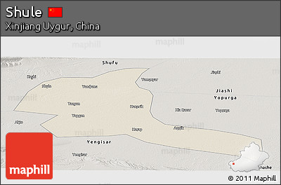 Shaded Relief Panoramic Map of Shule, semi-desaturated