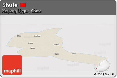 Shaded Relief Panoramic Map of Shule, single color outside