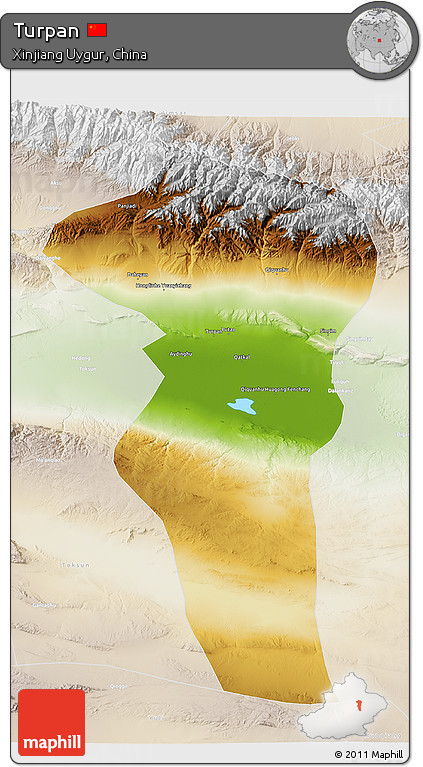 Physical 3D Map of Turpan, lighten