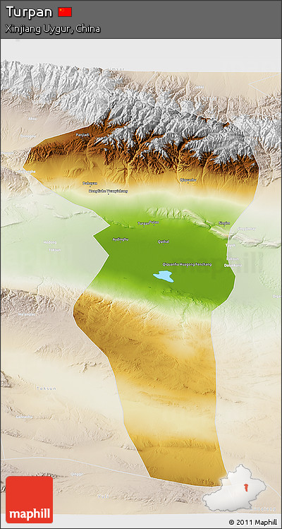 Physical 3D Map of Turpan, lighten