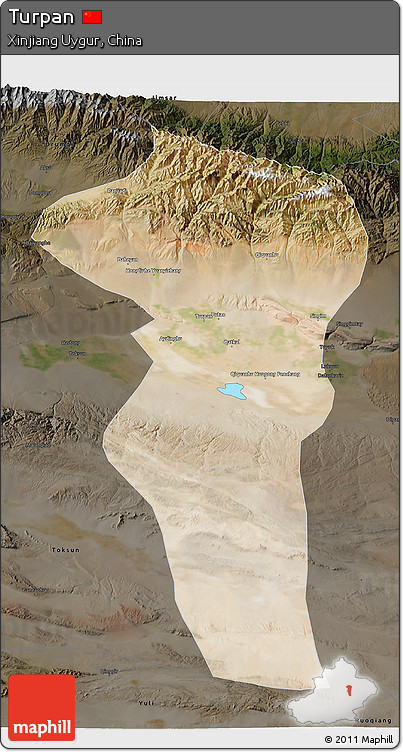 Satellite 3D Map of Turpan, darken