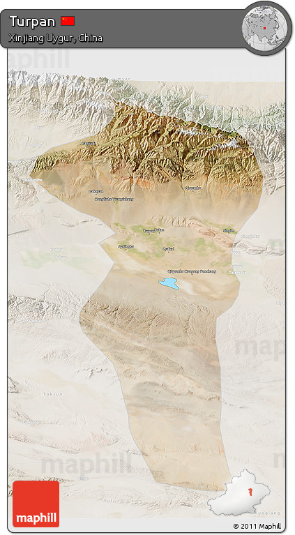Satellite 3D Map of Turpan, lighten