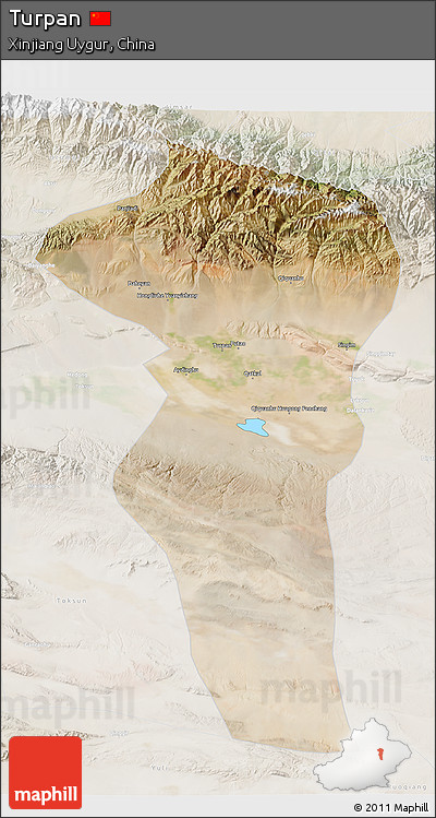 Satellite 3D Map of Turpan, lighten