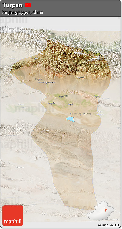 Satellite 3D Map of Turpan, lighten