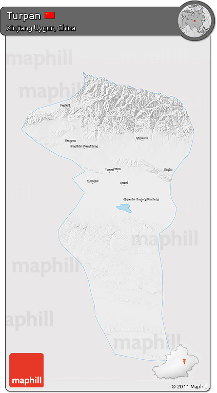 Silver Style 3D Map of Turpan, single color outside