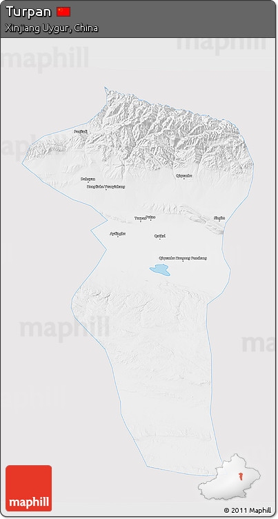 Silver Style 3D Map of Turpan, single color outside
