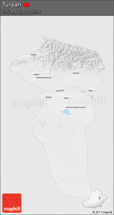 Silver Style 3D Map of Turpan, single color outside