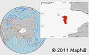 Gray Location Map of Turpan, highlighted parent region, hill shading