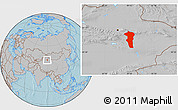 Gray Location Map of Turpan, hill shading
