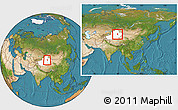 Satellite Location Map of Turpan, highlighted parent region, within the entire country