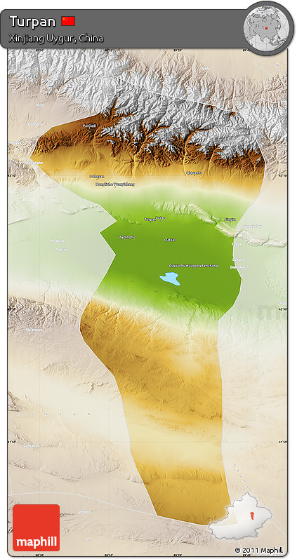 Physical Map of Turpan, lighten