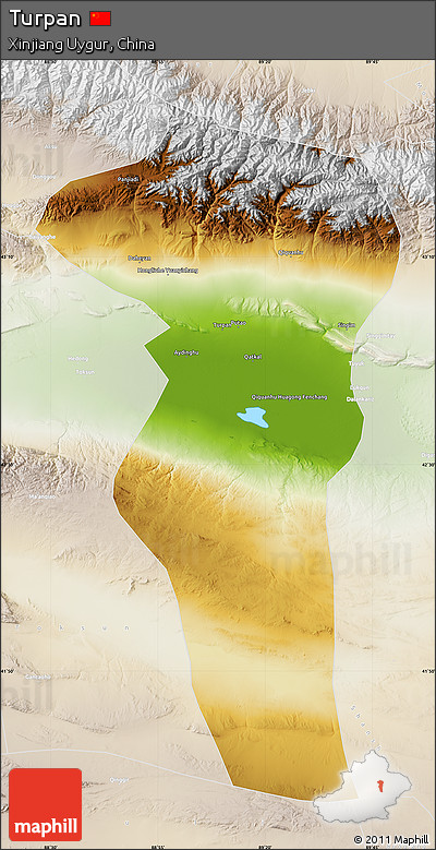 Physical Map of Turpan, lighten