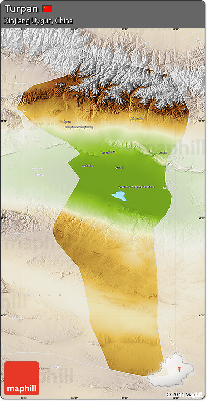 Physical Map of Turpan, lighten
