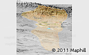 Satellite Panoramic Map of Turpan, desaturated