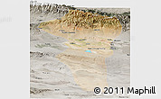 Satellite Panoramic Map of Turpan, semi-desaturated
