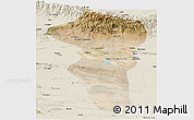 Satellite Panoramic Map of Turpan, shaded relief outside