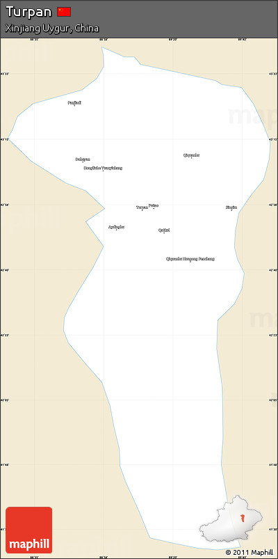 Classic Style Simple Map of Turpan, single color outside