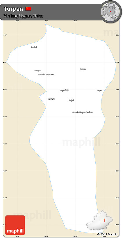 Classic Style Simple Map of Turpan, single color outside
