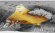 Physical 3D Map of Urumqi, darken, desaturated