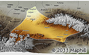 Physical 3D Map of Urumqi, darken, semi-desaturated