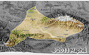 Satellite 3D Map of Urumqi, darken, desaturated