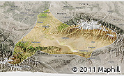 Satellite 3D Map of Urumqi, semi-desaturated