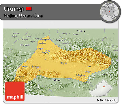 Savanna Style 3D Map of Urumqi