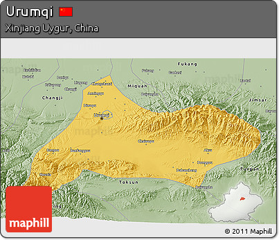 Savanna Style 3D Map of Urumqi