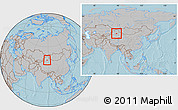 Gray Location Map of Urumqi, within the entire country, hill shading
