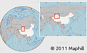 Gray Location Map of Urumqi, highlighted country, within the entire country, hill shading