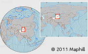 Gray Location Map of Urumqi, highlighted parent region, within the entire country, hill shading