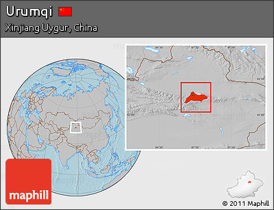 Gray Location Map of Urumqi, hill shading