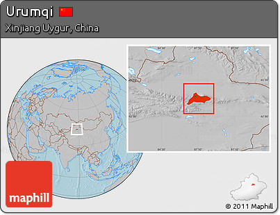 Gray Location Map of Urumqi, hill shading