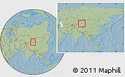 Savanna Style Location Map of Urumqi, within the entire country, hill shading