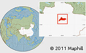 Savanna Style Location Map of Urumqi, highlighted country, hill shading