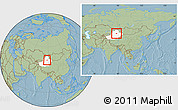 Savanna Style Location Map of Urumqi, highlighted parent region, within the entire country, hill shading