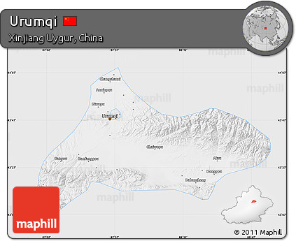 Silver Style Map of Urumqi, single color outside