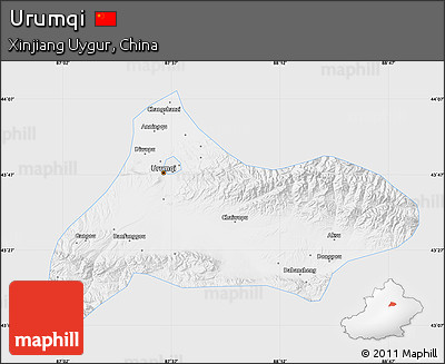 Silver Style Map of Urumqi, single color outside
