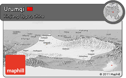 Gray Panoramic Map of Urumqi