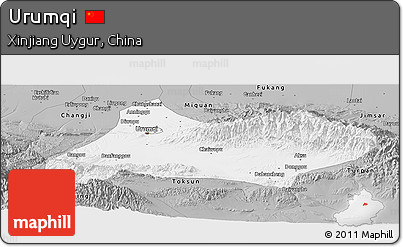 Gray Panoramic Map of Urumqi