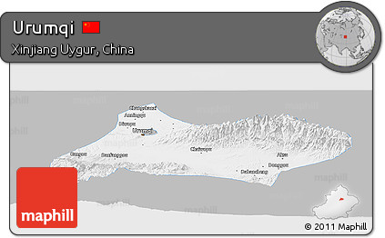Gray Panoramic Map of Urumqi, single color outside
