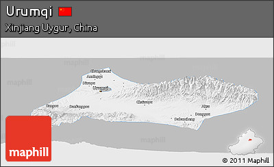 Gray Panoramic Map of Urumqi, single color outside