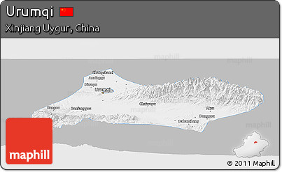 Gray Panoramic Map of Urumqi, single color outside