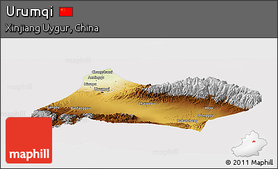 Physical Panoramic Map of Urumqi, cropped outside