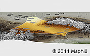Physical Panoramic Map of Urumqi, darken, semi-desaturated