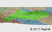 Political Panoramic Map of Urumqi, semi-desaturated