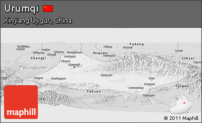Silver Style Panoramic Map of Urumqi