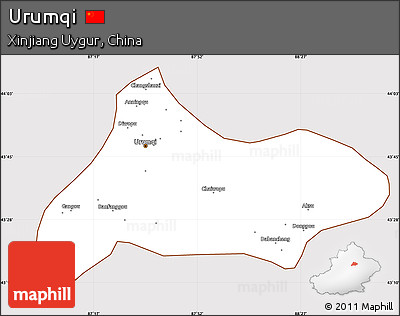 Classic Style Simple Map of Urumqi, cropped outside